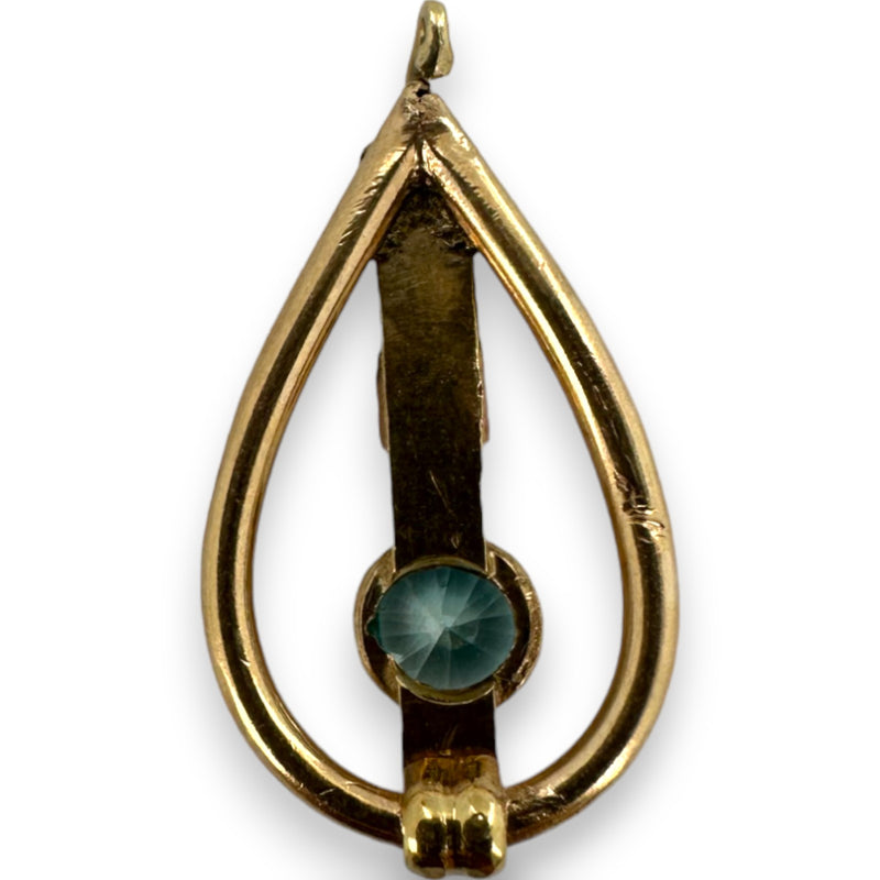 Antique Edwardian 10kt Rose Gold and Blue Zircon Drop Pendant with Green Gold Accents