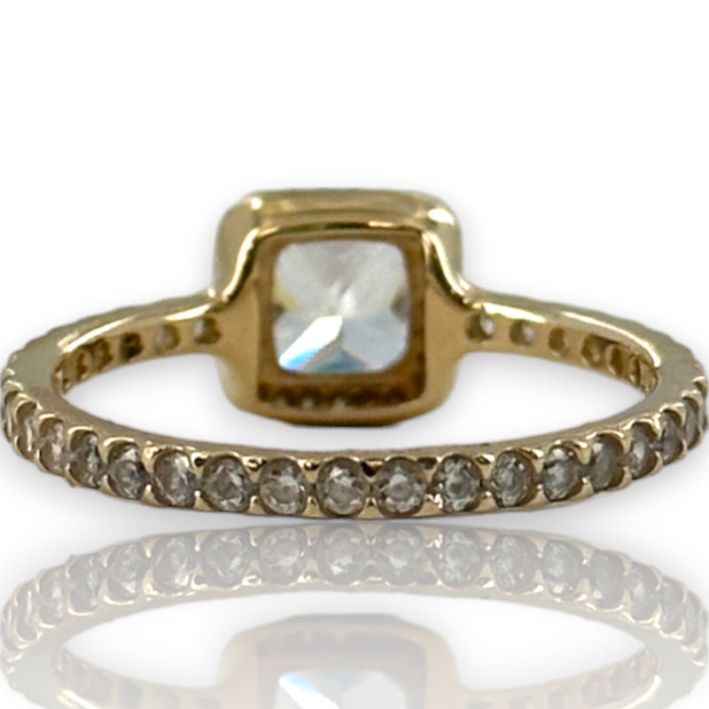 PANDORA Square Sparkle Halo Ring 14kt Solid Yellow Gold and Cubic Zirconia CZ Radiant Cut Solitaire with Accent CZ Stones Size 7
