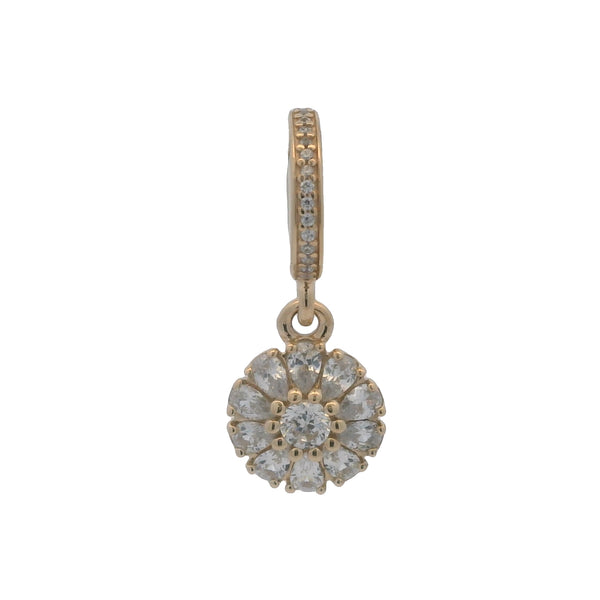 Charm colgante con diseño floral de Pandora (2 unidades) en oro amarillo macizo de 14 kt y circonitas.