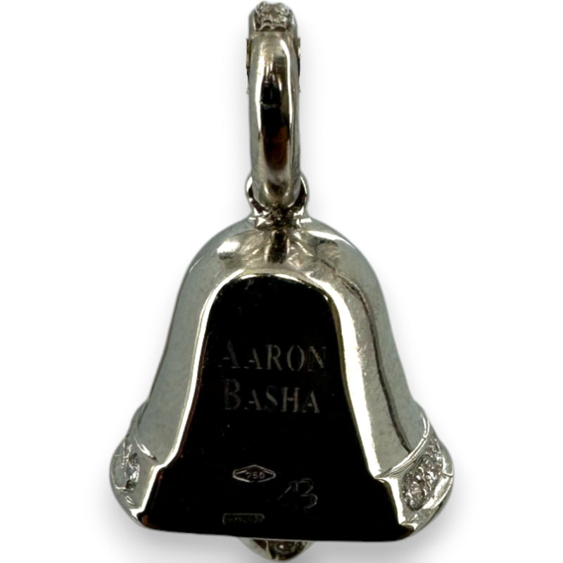 Aaron Basha Retired Rare 18kt Solid White Gold and White Diamond Working Bell Pendant Made in Italy