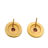 Vintage Greek Solid 22k Yellow Gold and Oval Lab Ruby Byzantine Style 8.3g Stud Earrings