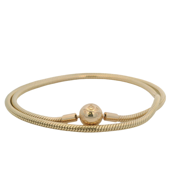 Pandora Moments Solid 14kt Yellow Gold Snake Chain Necklace with Round Clasp 17.5"
