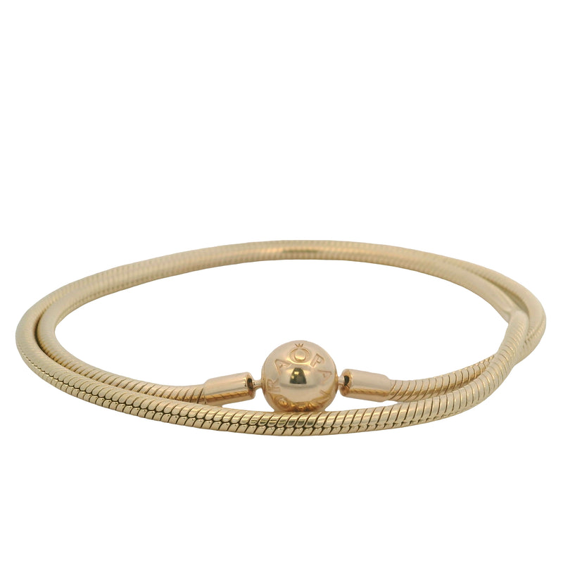 Pandora Moments Solid 14kt Yellow Gold Snake Chain Necklace with Round Clasp 17.5"