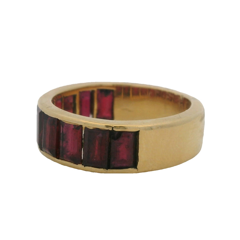 Solid 18kt Yellow Gold and Emerald-Cut Almandine Garnet Half-Eternity 6.3mm Wide Band Ring Size 6