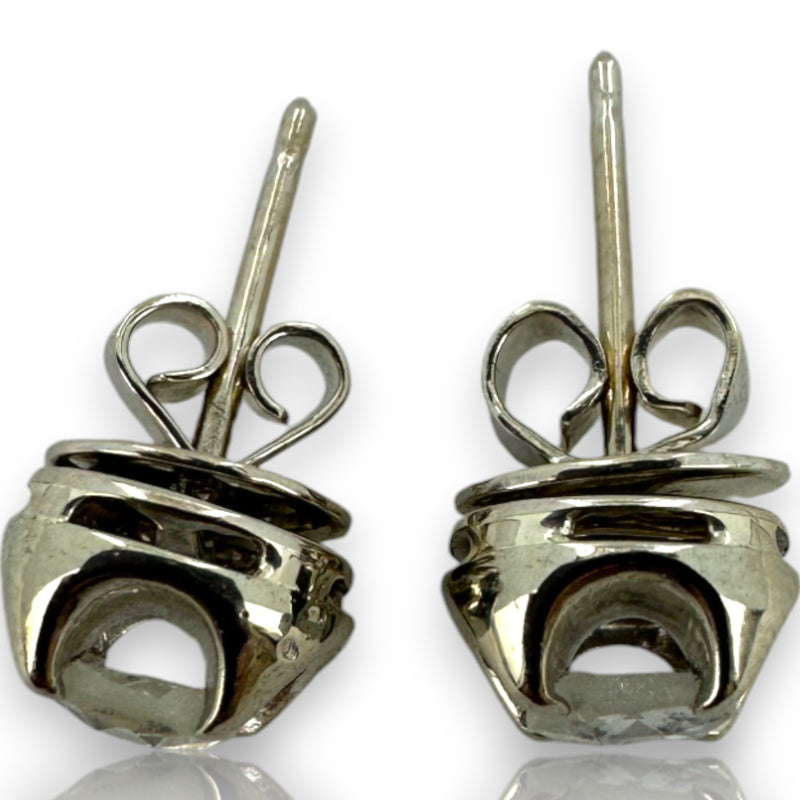 Vintage 14kt Solid White Gold Belcher-Setting with Antique Rose-Cut Diamond 8.2mm Stud Earrings