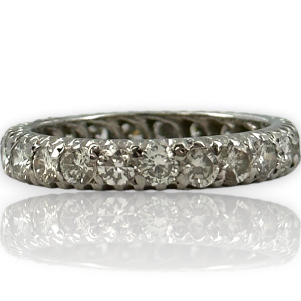 Vintage Solid 14kt White Gold and 1.61ctw Round Brilliant Diamond Eternity Wedding Band Ring Size 6.25