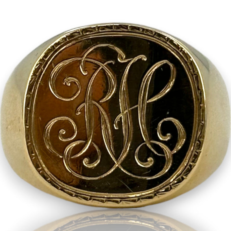 IB Goodman Vintage 1940s Mens 14kt Yellow Gold Signet Ring with Fillable Engraving