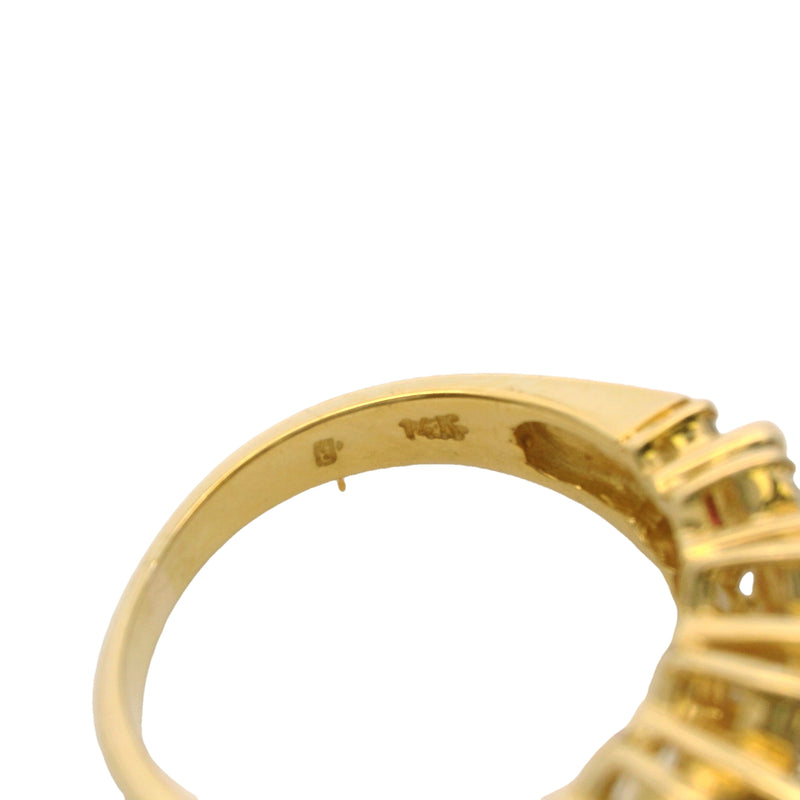 14kt Yellow Gold, Square Cut Ruby, and Diamond 7.5mm Half-Eternity Cluster Ring Size 4.75