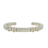Michel Plumail Solid 925 Sterling Silver Artisan Modernist 4 Gold Bar Accent Cuff Bracelet 6"