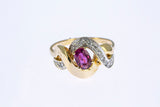 Pink Sapphire & Diamond Accent Band 14K 585 Yellow Gold Ring Size 6 1/2