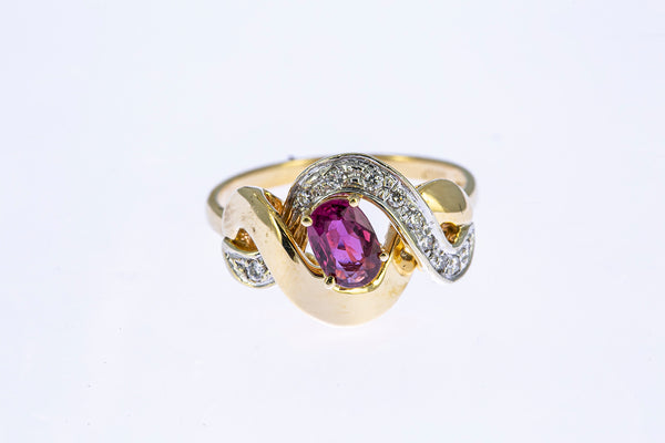 Pink Sapphire & Diamond Accent Band 14K 585 Yellow Gold Ring Size 6 1/2