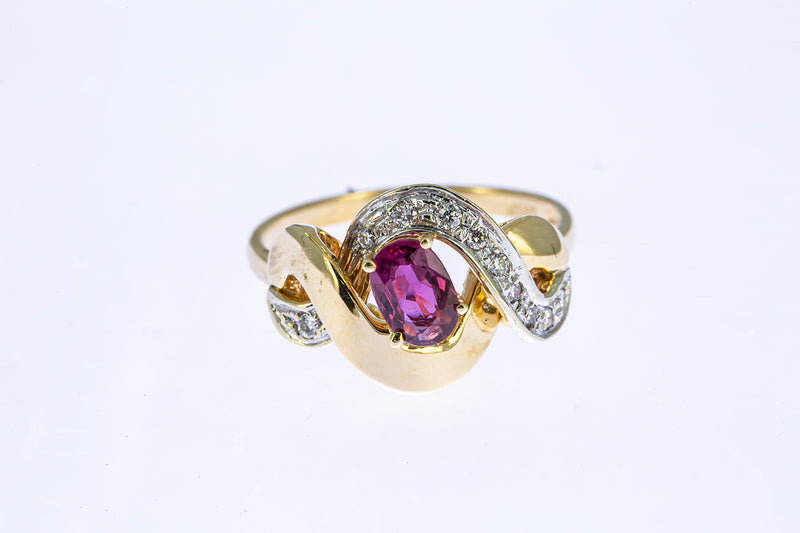 Pink Sapphire & Diamond Accent Band 14K 585 Yellow Gold Ring Size 6 1/2