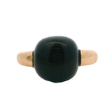 Vintage Italian Solid 18kt Rose Gold and Cabochon Onyx Solitaire Cocktail Ring Size 9