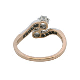Victorian Late-1800s Old Euro and Old Mine Cut Diamond Bypass Ring in 14kt Gold Size 6.25