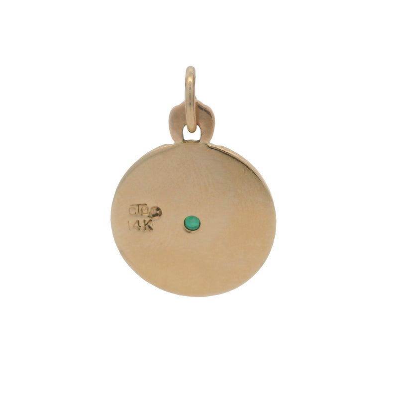 O.C. Tanner Solid14kt Yellow Gold and Lab Emerald Medallion Circle Pendant