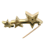 Solid 14kt Yellow Gold and Diamonds 3 Stars Celestial 1.4" Long Brooch Pin