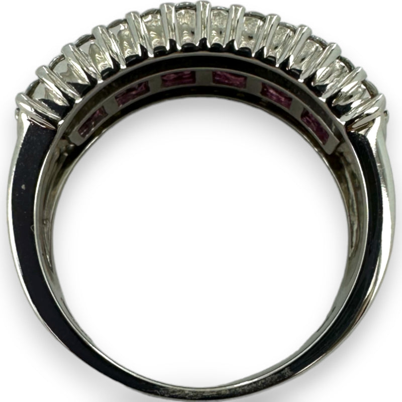 EFFY 14kt White Gold 9.6mm Wide Amethyst and Diamond Band Size 9 Ring
