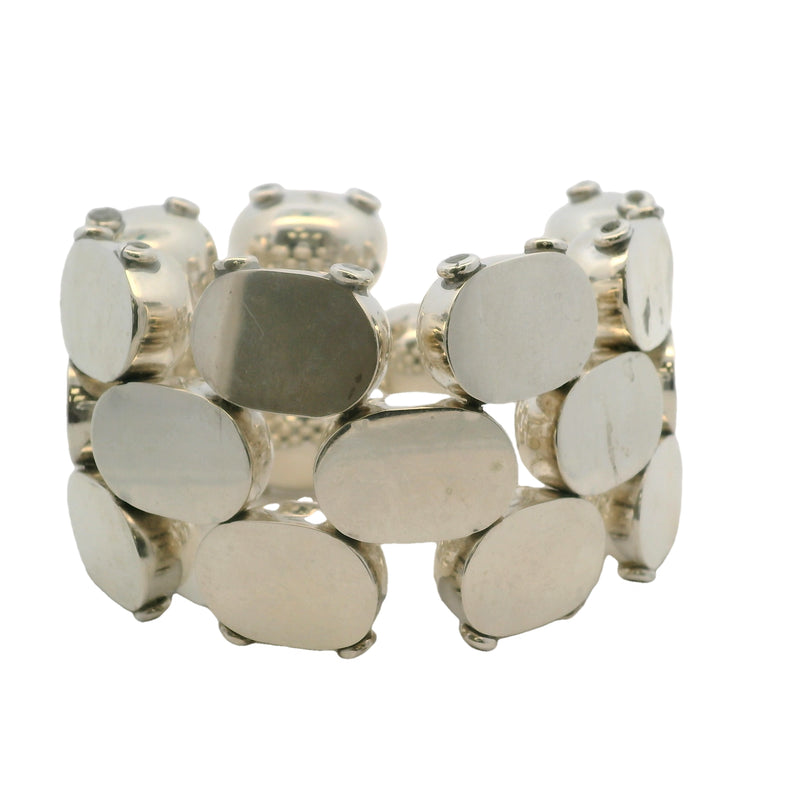 925 Sterling Silver Mexican Taxco 1.7" Wide 8.4" Long Oval Statement Bracelet