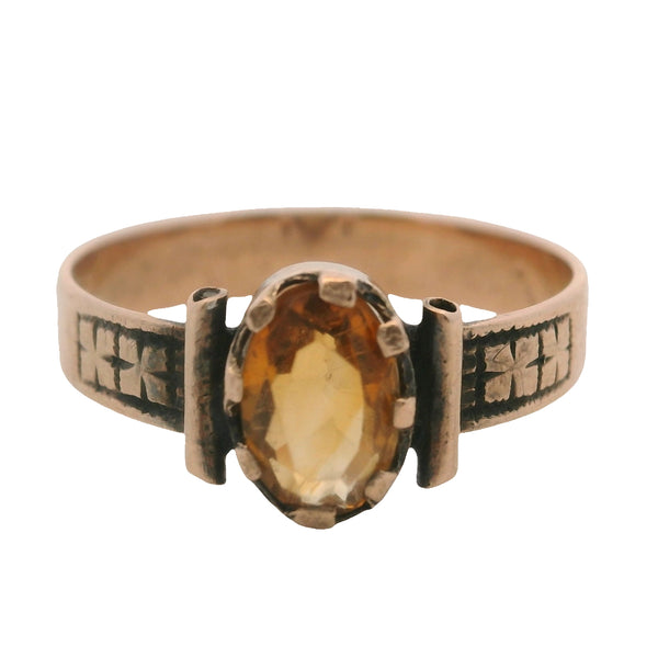 Antique Victorian Solid 10kt Rose Gold and Citrine Solitaire Pinky Ring Size 3.75