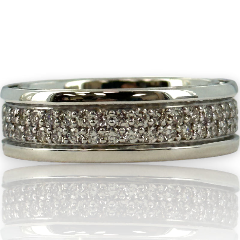 David Yurman 925 Sterling Silver Streamline® Two Row Diamond Eternity Band Ring Size 8.5