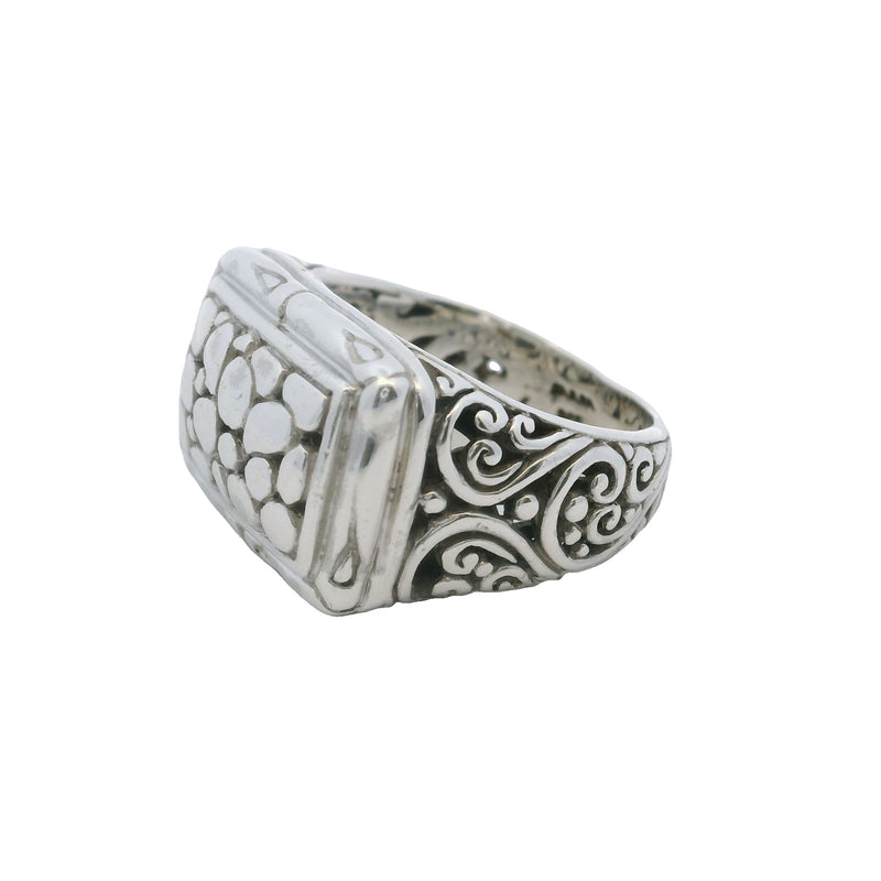 Sarda 925 Sterling Silver Nugget Style Rectangle Ring with Scroll Sides Size 7
