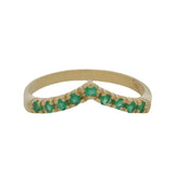 Solid 14kt Yellow Gold and Lab Emerald Chevron Crown Accent Ring Size 7.5