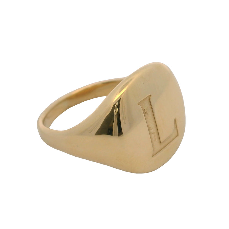 David Yurman Solid 750 18kt Yellow Gold Initial Letter L Engraved Signet Ring Size 4.5