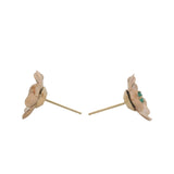 Vintage Solid 14kt Rose Gold 3D Flower Stud Earrings with Green Chrysoprase Stones