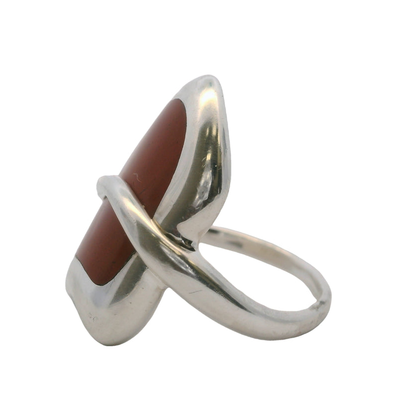 Robert Lee Morris Studio 925 Sterling Silver and Red Jasper Inlay Modernist Ring Size 9.5