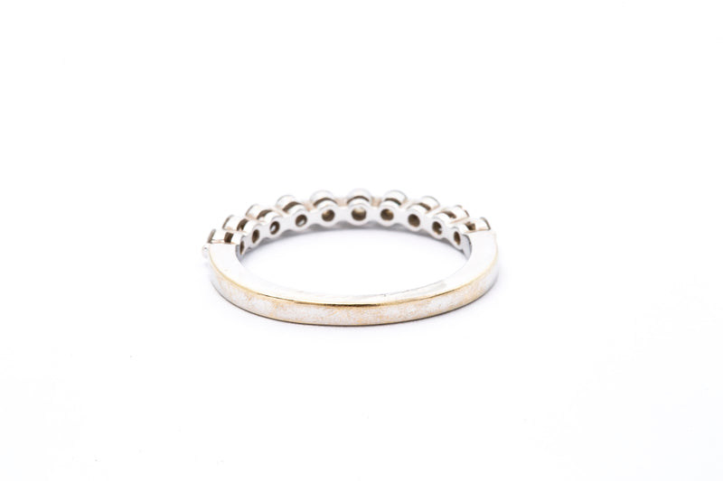 Shared Prong Tension Set 18k 750 White Gold Diamond Wedding Band Ring Size 6.5