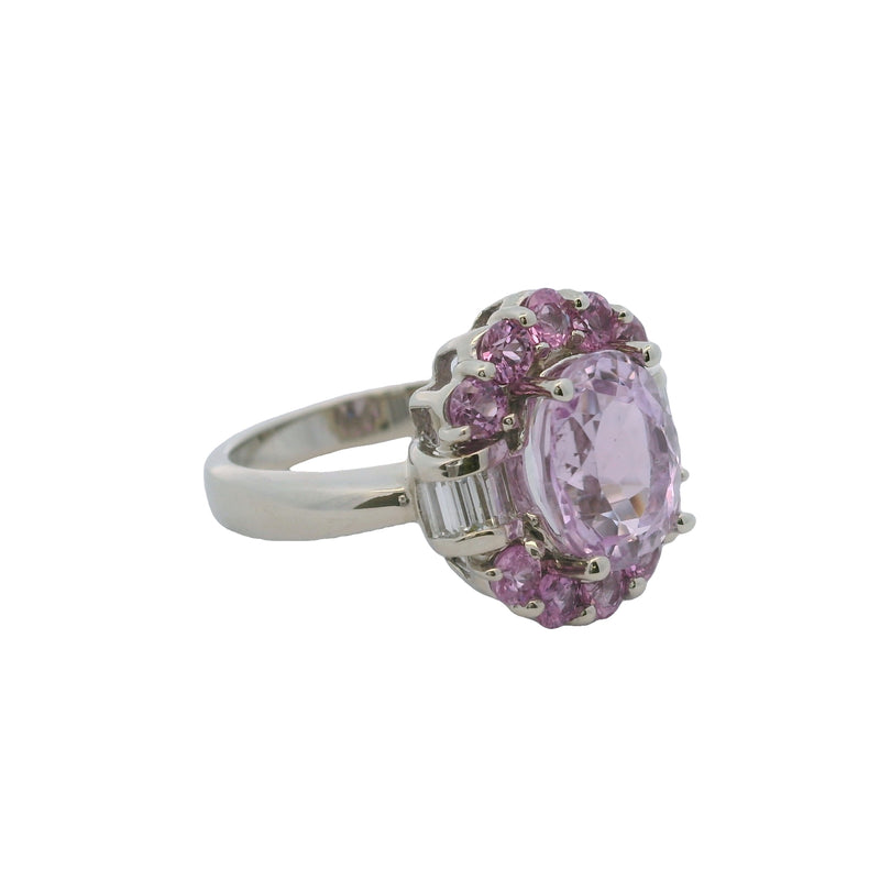 Vintage Effy Bita 14kt White Gold Kunzite and Diamond Halo Cluster Cocktail Ring Size 7