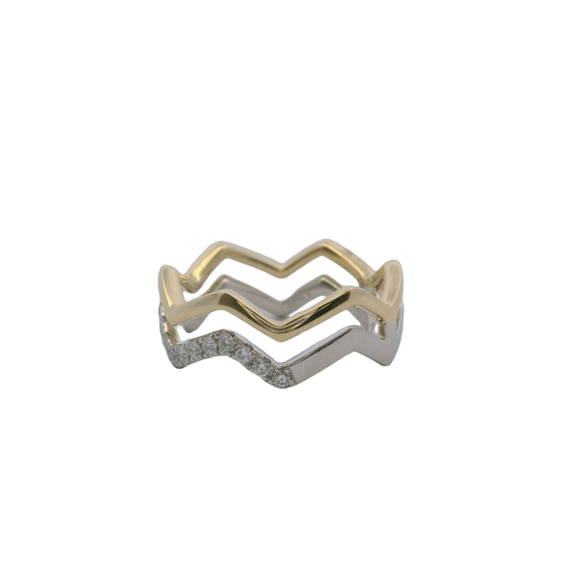 S. Kashi Solid Two-Tone 14kt Gold and 0.33ctw Diamond Zig-Zag Fashion Ring Size 6.5