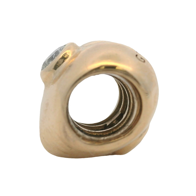 Charm deslizante de corazón hinchado de oro amarillo macizo de 14 kt con 2 diamantes, retirado de Pandora