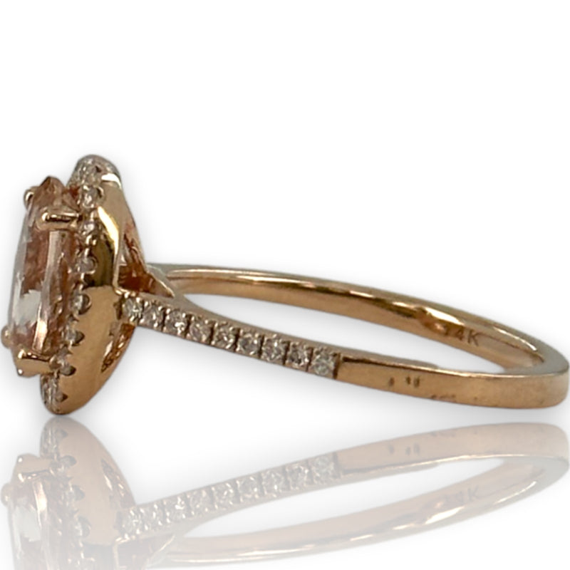 QCD Quality Color Design 14kt Solid Rose Gold and Morganite Ring with Accent Diamond Halo Engagement Size 7