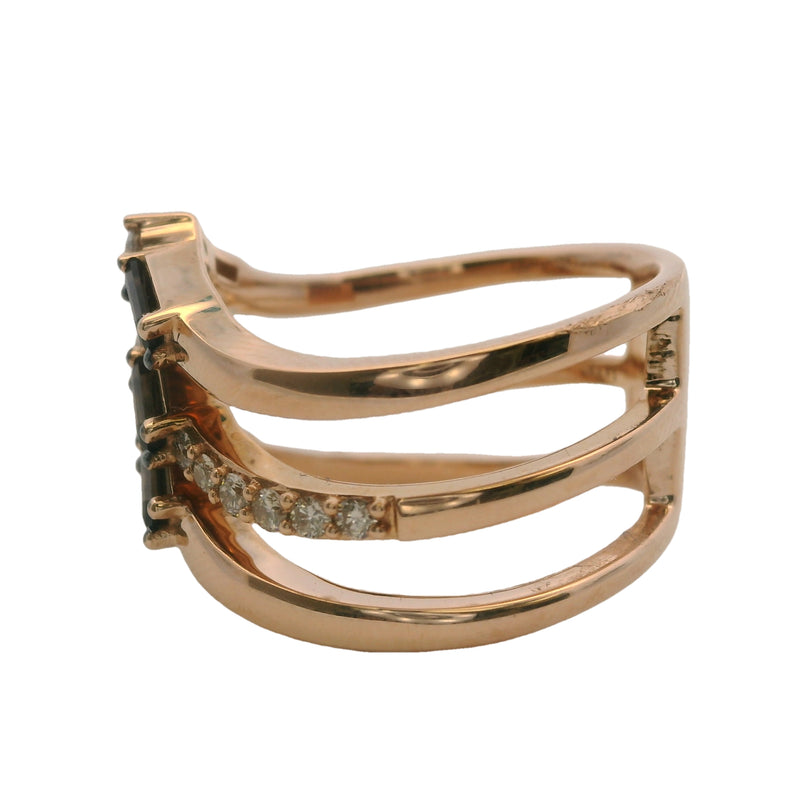 Le Vian 14kt Rose Gold "Chocolate" Smoky Quartz and Diamond 3-Band Stacked Ring Size 7