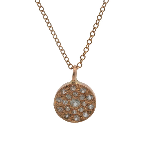 Italian Solid 14kt Rose Gold and CZ Sparkling Circle Pendant Cable Necklace 17.5"