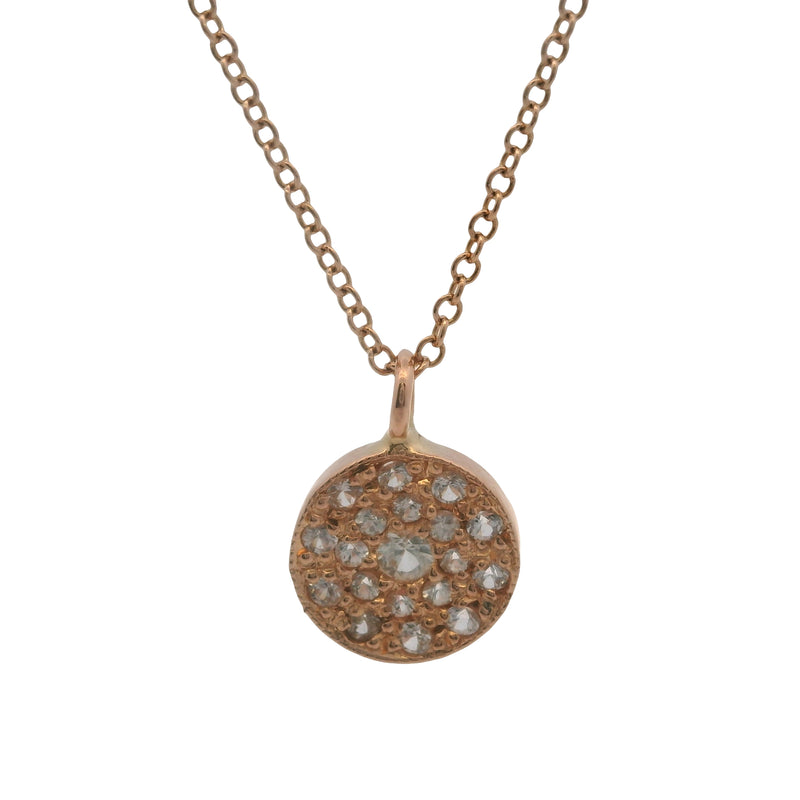 Italian Solid 14kt Rose Gold and CZ Sparkling Circle Pendant Cable Necklace 17.5"