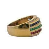 Le Vian Solid 18kt Yellow Gold Emerald, Ruby, Sapphire, and Diamond Dome Ring Size 5.5