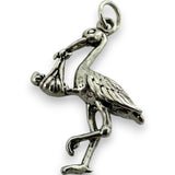 Stork and Baby Charm for Parenthood Pregnancy New Baby Pendant 925 Sterling Silver