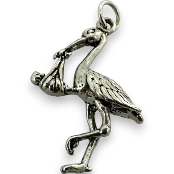Charm de cigüeña y bebé para paternidad, embarazo, nacimiento, colgante de plata de ley 925