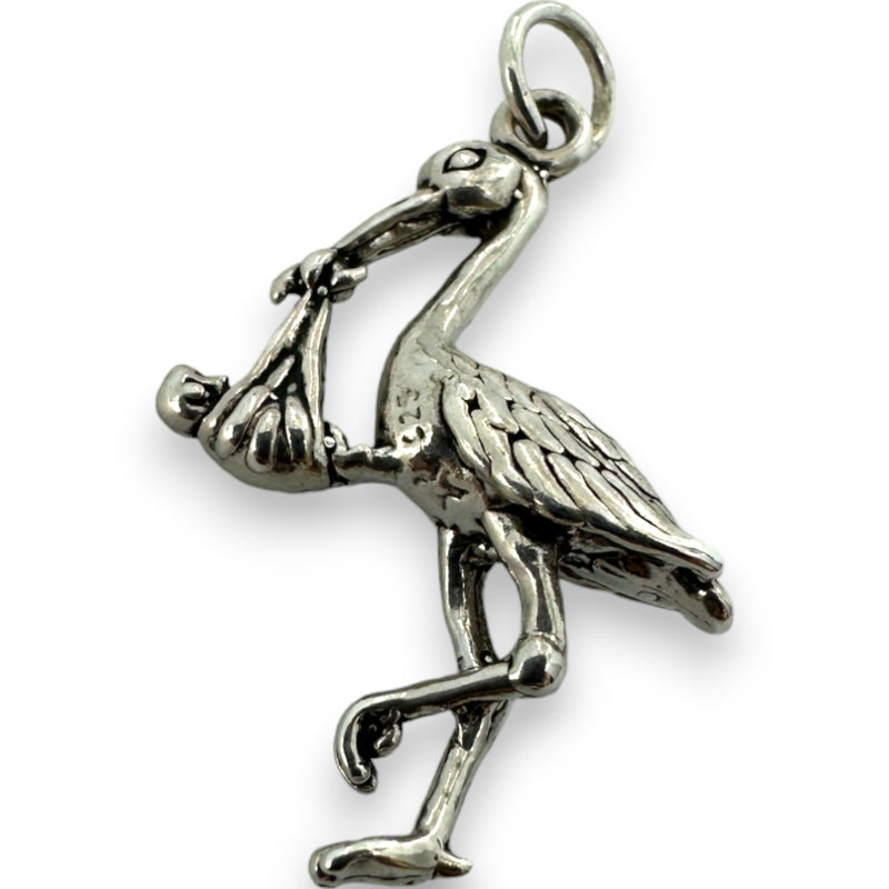 Charm de cigüeña y bebé para paternidad, embarazo, nacimiento, colgante de plata de ley 925