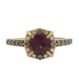 Le Vian Solid 14kt Yellow Gold Rhodolite Garnet and Brown and White Diamond Halo Cocktail Ring Size 7