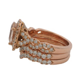 Neil Lane Solid 14kt Rose Gold Pear Cut Morganite and Diamond 3-Ring Wedding Stack Size 6.75