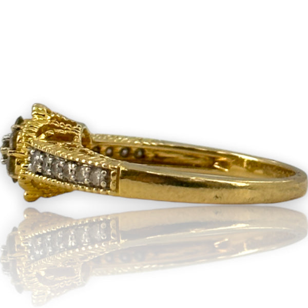 VJS Jewelry Solid 18kt Bright Yellow Gold Filigree Diamond Cluster Flower Ring with Diamond Sides Size 7