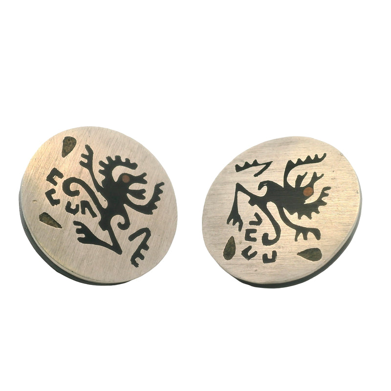 Taxco 925 Sterling Silver Aztec Dancing Monkey Screw-Back Unpierced Earrings with Black Enamel Inlay Signed HAB Converted From Cufflinks