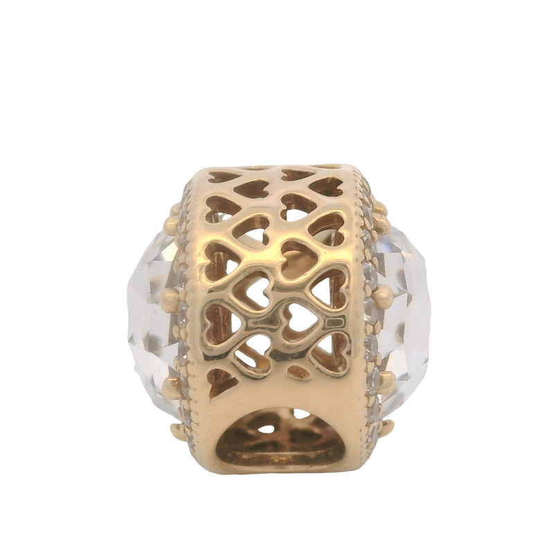 Pandora Solid 14kt Yellow Gold and CZ Radiant Hearts Bead Spacer Charm