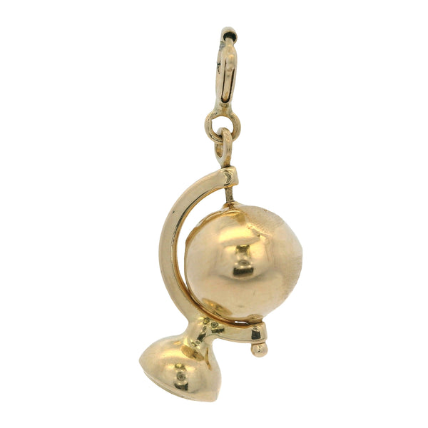 Vintage Turkish Solid 14kt Yellow Gold Spinning Globe Earth Charm with Spring Ring