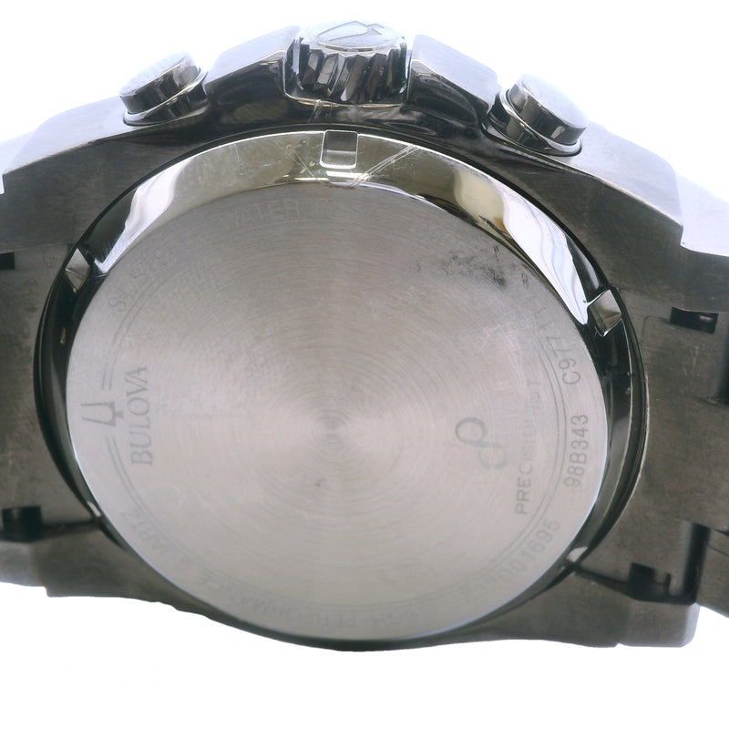 Bulova Precisionist Chronograph Quartz Black Blue Dial 98B343 46mm Steel Watch