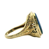 Vintage Solid 14kt Yellow Gold Cabochon Black Opal Filigree Ring Size 5.5