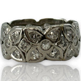 Antique Handmade 1920s Art Deco Solid 900 Platinum Bezel Set Single Cut Diamond Floral Eternity 8.3mm Band Size 5 Ring